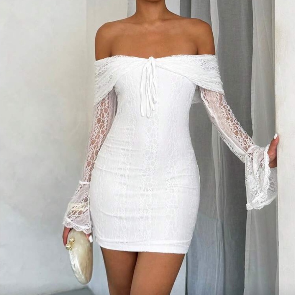 SHEIN White Lace Off-Shoulder Dress